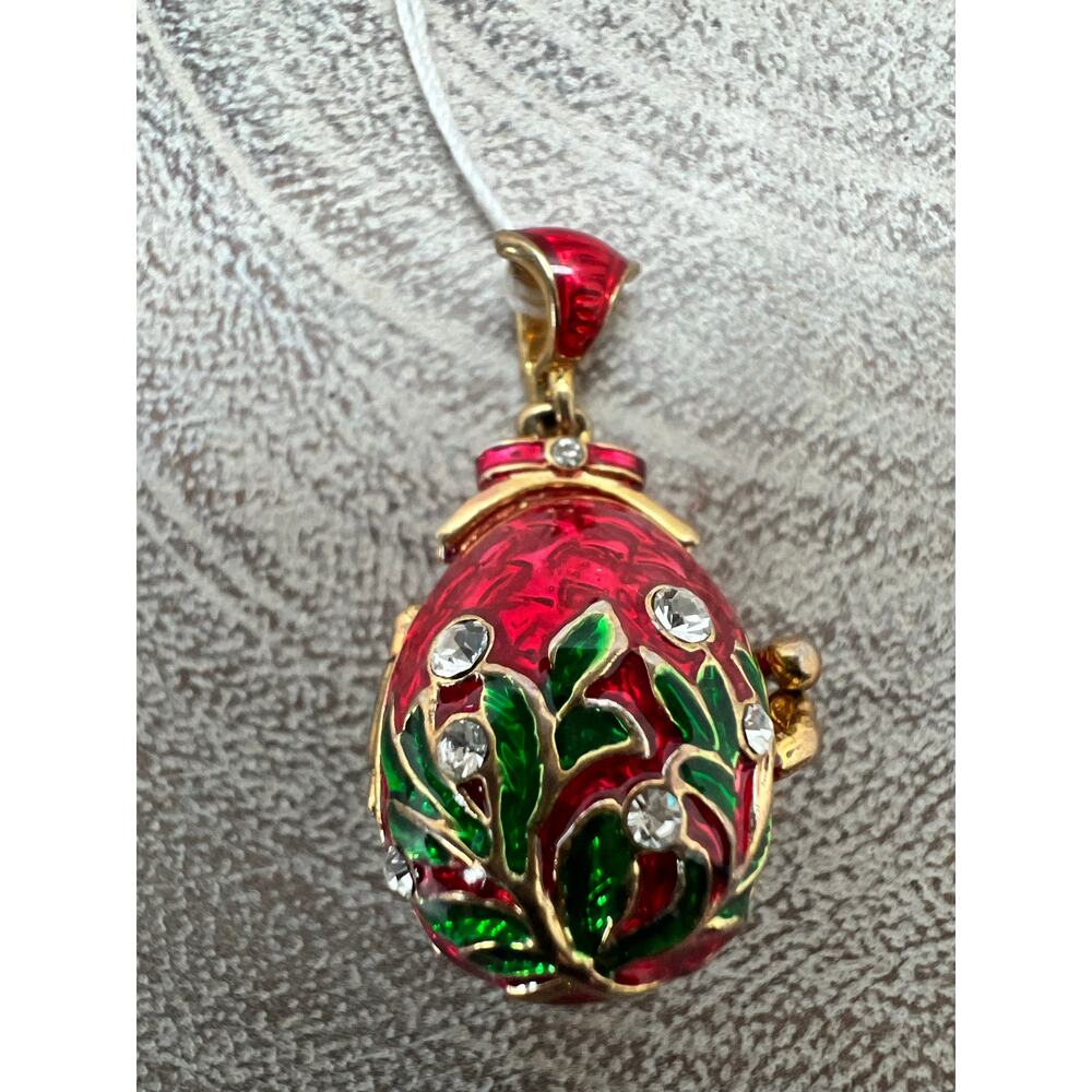 Vintage Faberge Style Egg Pendant Charm Locket Gold Plated Enameled Crystals